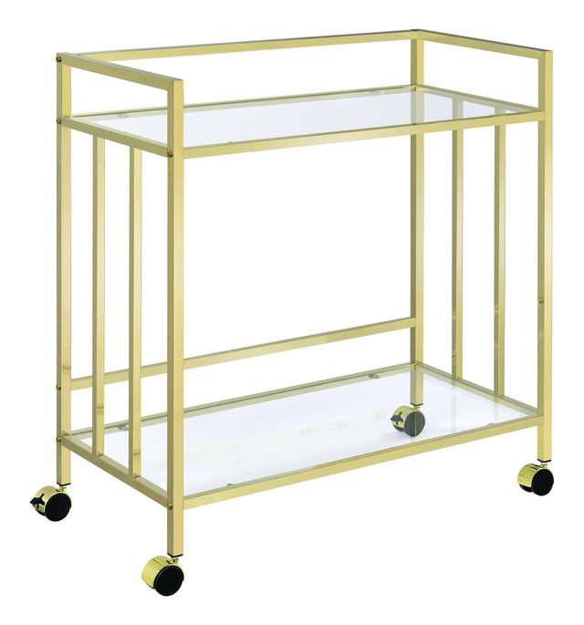 Cara Rectangular Glass Bar Cart Brass - Ella Furniture