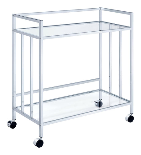 Cara Rectangular Glass Bar Cart Chrome - Ella Furniture