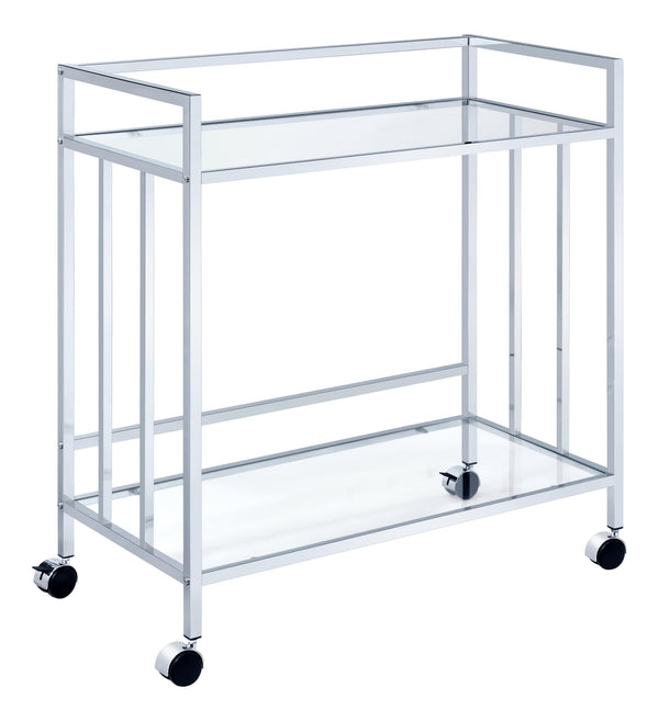 Cara Rectangular Glass Bar Cart Chrome - Ella Furniture