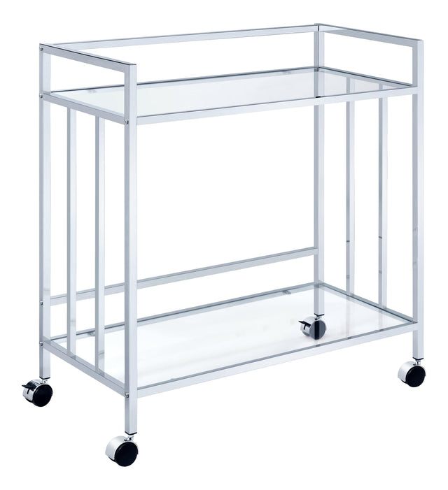 Cara Rectangular Glass Bar Cart Chrome - Ella Furniture