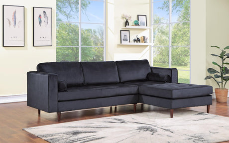 Roxy Black Modern Contemporary Solid Wood Velvet Sectional - Ella Furniture