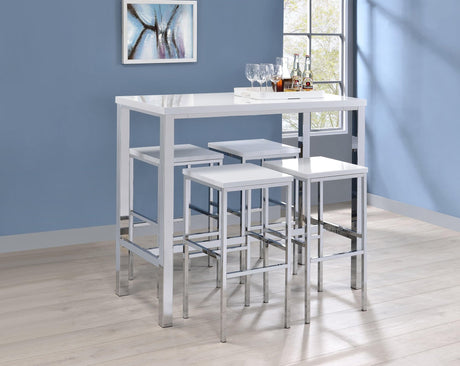 Natividad 5-Piece Bar Set White High Gloss And Chrome - Ella Furniture
