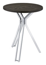 Edgerton Round Wood Top Bar Table Dark Oak And Chrome - Ella Furniture