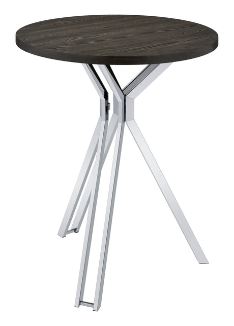 Edgerton Round Wood Top Bar Table Dark Oak And Chrome - Ella Furniture