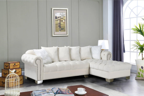 Royal Beige Modern Contemporary Metal Velvet Tufted Sectional - Ella Furniture