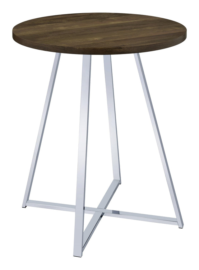 Burkhart Sled Base Round Bar Table Brown Oak And Chrome - Ella Furniture