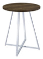 Burkhart Sled Base Round Bar Table Brown Oak And Chrome - Ella Furniture