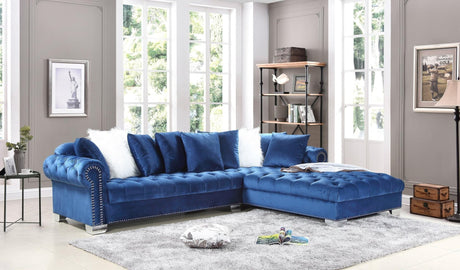 London Blue Modern Contemporary Metal Legs Velvet Tufted Sectional (Oversize) - Ella Furniture