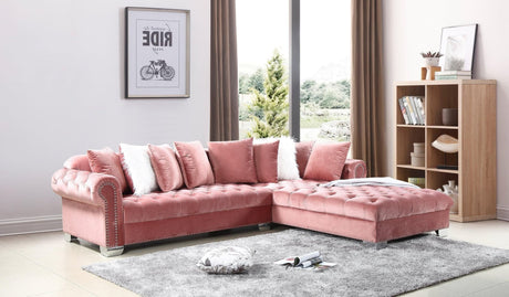 London Pink Modern Contemporary Metal Legs Velvet Tufted Sectional (Oversize) - Ella Furniture