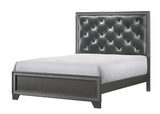Kaia Dark-Gray Modern And Sleek Wood Grain Faux Leather Upholstered Tufted King Panel Bed - Ella Furniture