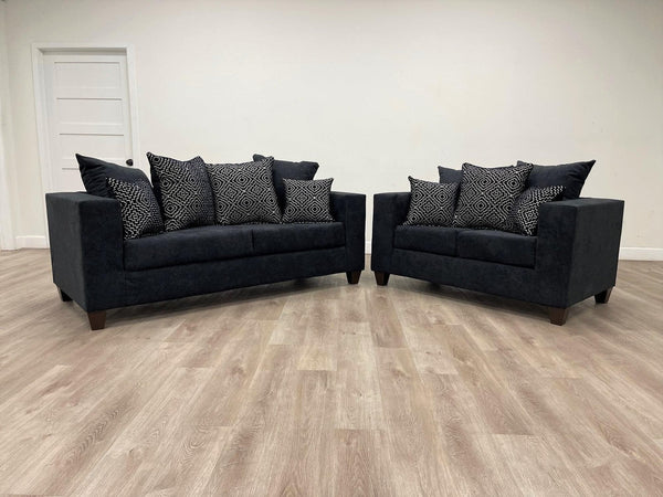 Hollywood Black Modern Contemporary Velvet Upholstered Sofa & Loveseat Set - Ella Furniture