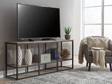 Wadeworth Black/Brown Modern Contemporary Industrial Metal Solid Wood Tv Stand With Cabinet - Ella Furniture