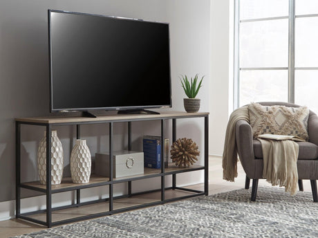 Wadeworth Black/Brown Modern Contemporary Industrial Metal Solid Wood Tv Stand With Cabinet - Ella Furniture