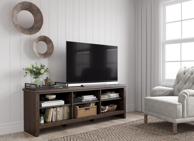 Arlenbry Large Brown Modern Transitional Solid Wood TV Stand with Cabinet - Ella Furniture