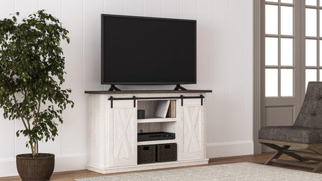 Dorrinson Antique White Modern Transitional Sleek Wood Two-toned TV Stand With Storage - Ella Furniture