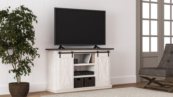 Dorrinson Antique White Modern Transitional Sleek Wood Two-toned TV Stand With Storage - Ella Furniture
