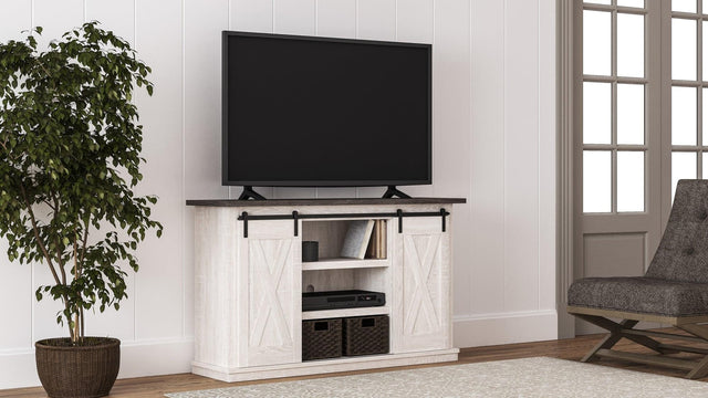 Dorrinson Antique White Modern Transitional Sleek Wood Two-toned TV Stand With Storage - Ella Furniture