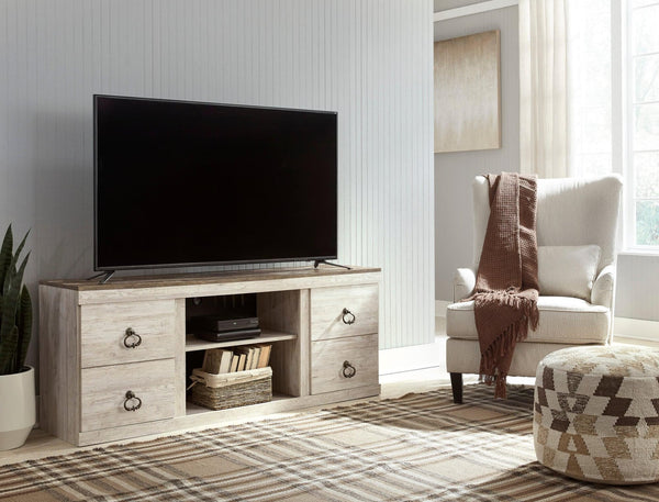 Willowton White Modern Transitional Contemporary Solid Wood TV Stand With Cabinet And Storage - Ella Furniture