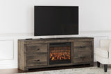 Trinell Large Brown Modern Contemporary Rustic Solid Wood TV Stand With Cabinet With Fireplace - Ella Furniture
