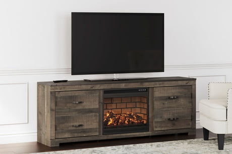 Trinell Large Brown Modern Contemporary Rustic Solid Wood TV Stand With Cabinet With Fireplace - Ella Furniture