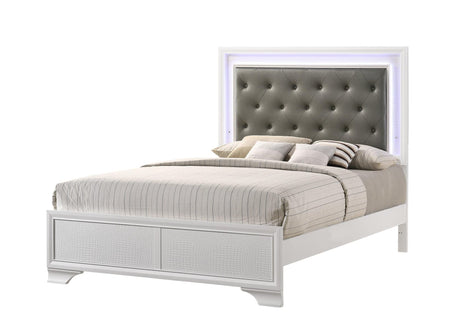 Lyssa Frost Modern Sturdy Wood Queen LED Faux Leather Upholstered Tufted Panel Bed - Ella Furniture