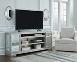Flamory Silver Modern Contemporary Faux Crystal TV Stand With Cabinet Mirror Glass Doors - Ella Furniture