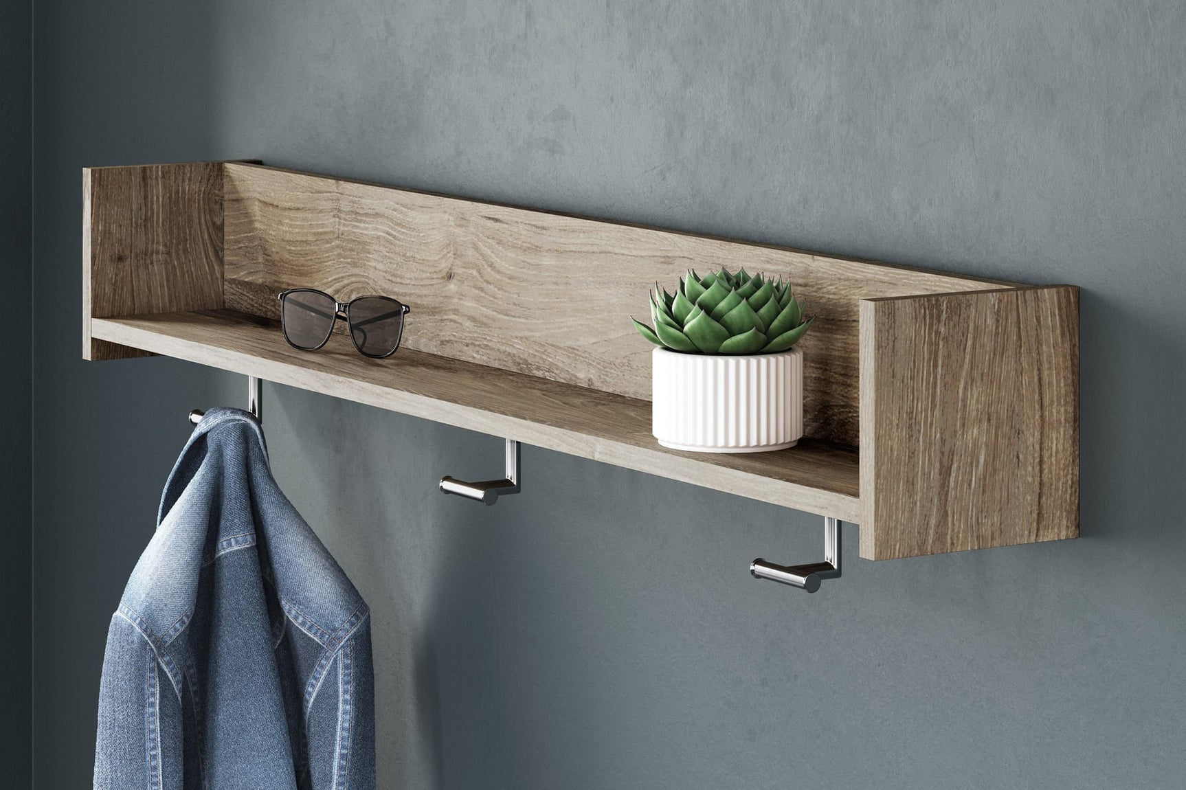 Oliah Natural Wall Mounted Coat Rack With Shelf - Ella Furniture