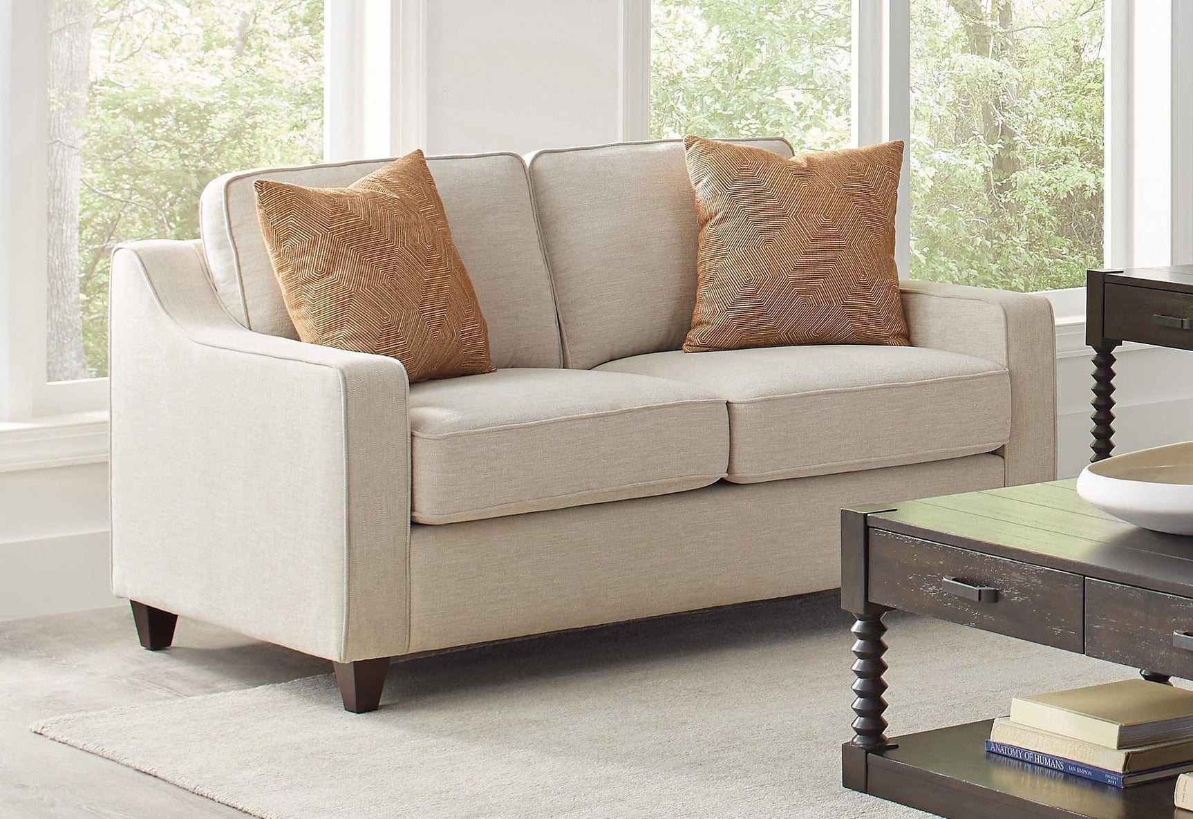 Christine Upholstered Cushion Back Loveseat Beige - Ella Furniture