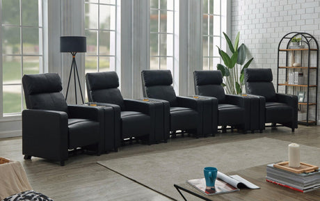 Toohey Home Theater Push Back Recliner Black - Ella Furniture