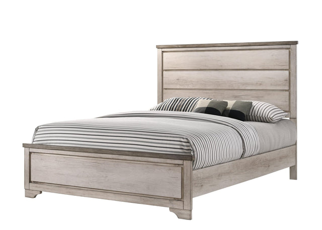 Patterson Driftwood Finish Solid Pine Wood Modern Rustic And Charm Queen Panel Bed - Ella Furniture