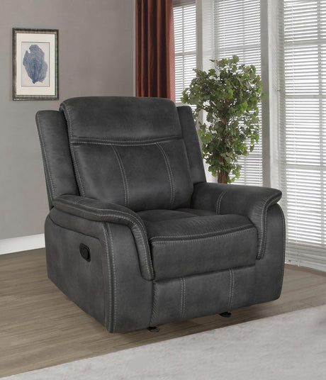 Lawrence Upholstered Tufted Back Glider Recliner 603506 - Ella Furniture