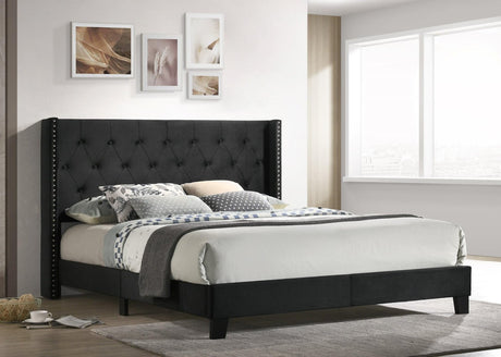 Elsy Black Modern Transitional Solid Wood Fabric Upholstered Tufted Platform Full Bed - Ella Furniture