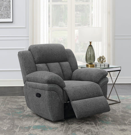 Bahrain Upholstered Glider Recliner Charcoal - Ella Furniture