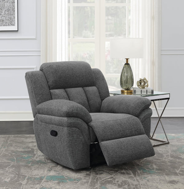Bahrain Upholstered Glider Recliner Charcoal - Ella Furniture