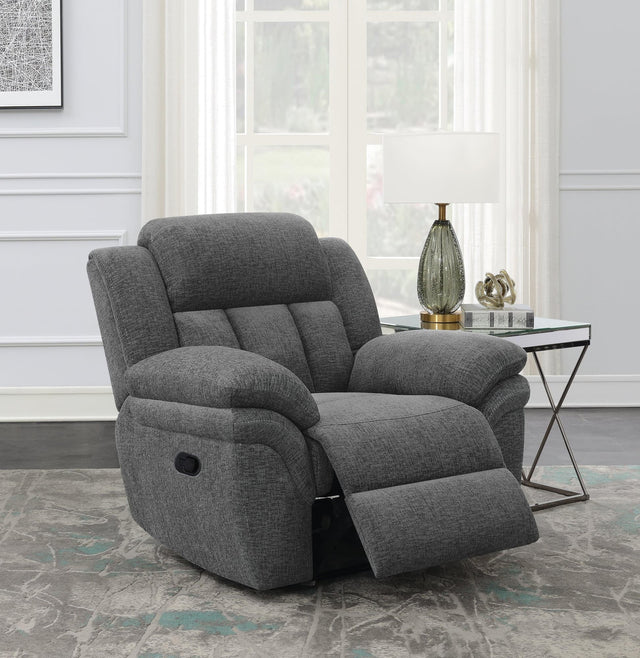 Bahrain Upholstered Glider Recliner Charcoal - Ella Furniture