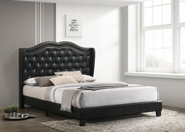 Paradise Black Modern Traditional Solid Wood Faux Leather Upholstered Tufted Platform Queen Bed - Ella Furniture