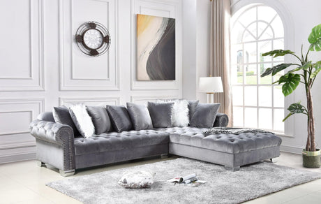 London - Grey Modern Contemporary Metal Legs Velvet Tufted Sectional (Oversize) - Ella Furniture