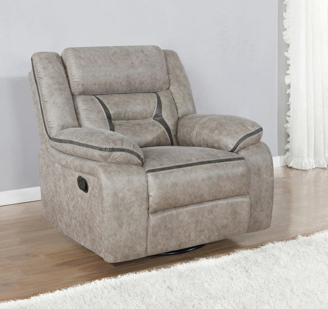 Greer Upholstered Tufted Back Glider Recliner - Ella Furniture