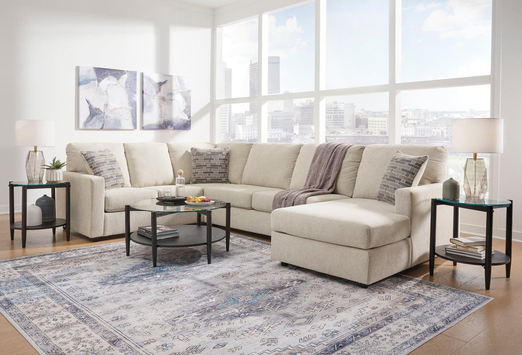Ashley Edenfield Linen Modern Contemporary Fabric Upholstered Sectional - Ella Furniture