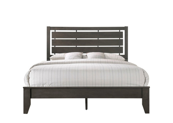 Evan Gray Finish Contemporary Modern Wood Upholstered Queen Panel Bed - Ella Furniture