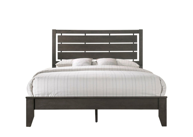 Evan Gray Finish Contemporary Modern Wood Upholstered Queen Panel Bed - Ella Furniture