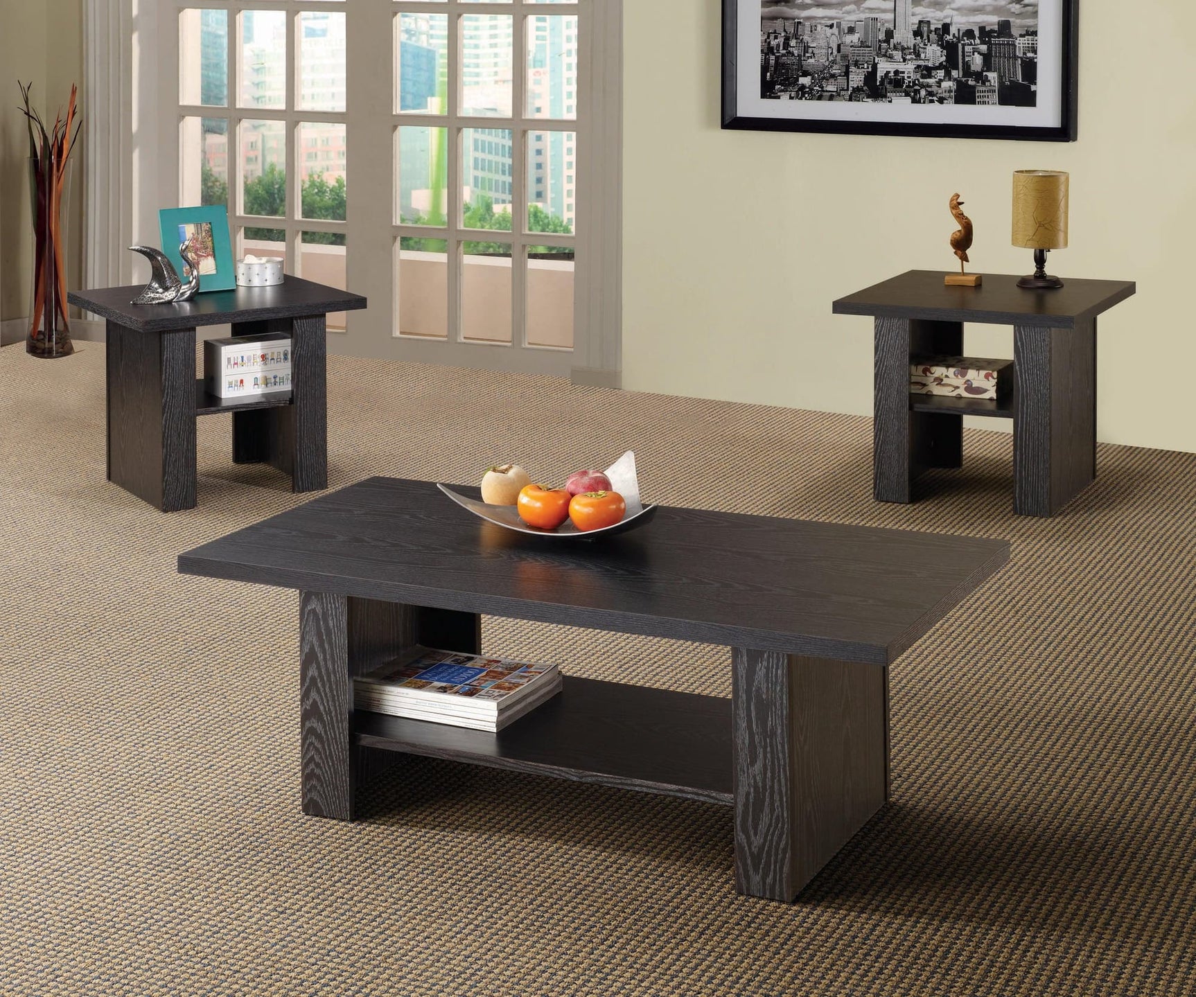 Rodez 3-Piece Occasional Table Set Black Oak - Ella Furniture