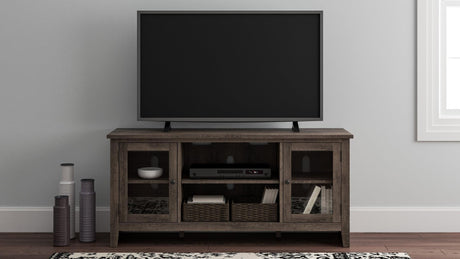 Arlenbry Gray Modern Transitional Wood TV Stand With Storage With Glass Doors - Ella Furniture