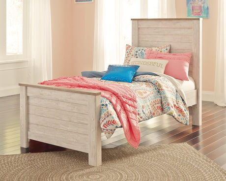 Willowton Whitewash Twin Panel Bed - Ella Furniture
