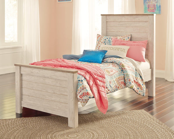 Willowton Whitewash Twin Panel Bed - Ella Furniture
