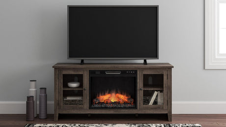 Arlenbry Gray Modern Contemporary Transitional Wood TV Stand With Storage With Glass Doors With Fireplace - Ella Furniture