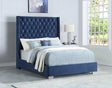 HH327 Blue Modern Traditional Solid Wood Velvet Upholstered Tufted King Bed - Ella Furniture