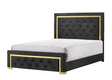 Pepe Black Modern Wood Velvet Upholstered Tufted Queen Panel Bed - Ella Furniture