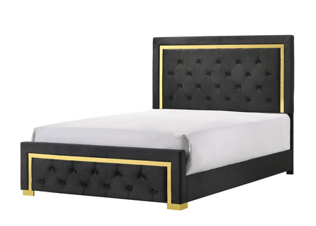 Pepe Black Modern Wood Velvet Upholstered Tufted Queen Panel Bed - Ella Furniture