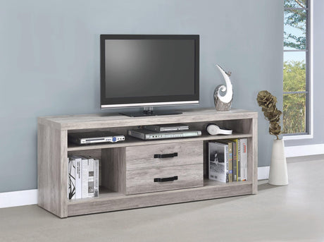 Burke 2-Drawer Tv Console Grey Driftwood - Ella Furniture
